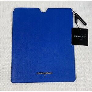 Cynthia Rowley Leather iPad Tablet Sleeve Case 10" Blue Lined Technology Bag